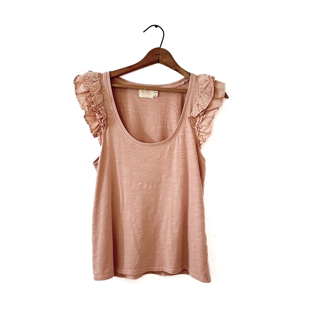 Nation LTD  Valentina Tank 100% Cotton Baby Pink Ruffle Arm - Medium‎